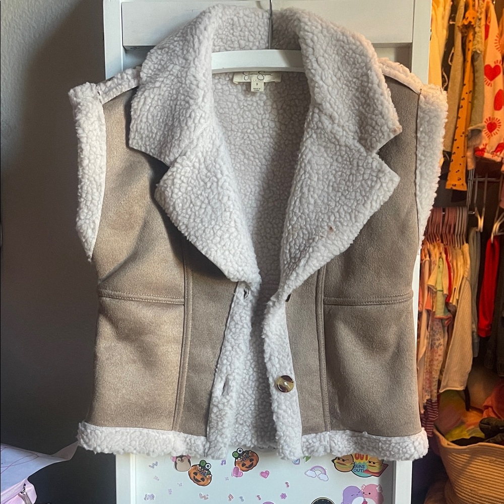 Jessica Simpson Shearling Vest - Cream and Tan